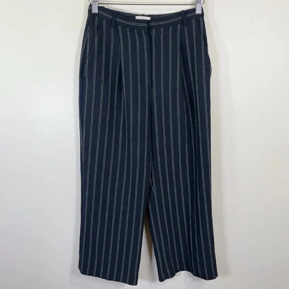 Aritzia Wilfred Talin Black White Striped Crepe Wide Leg Cropped Pants - Picture 4 of 16
